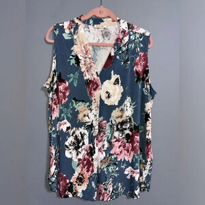 Beacon Alicia Pleat floral Detail Knit Top size 3X